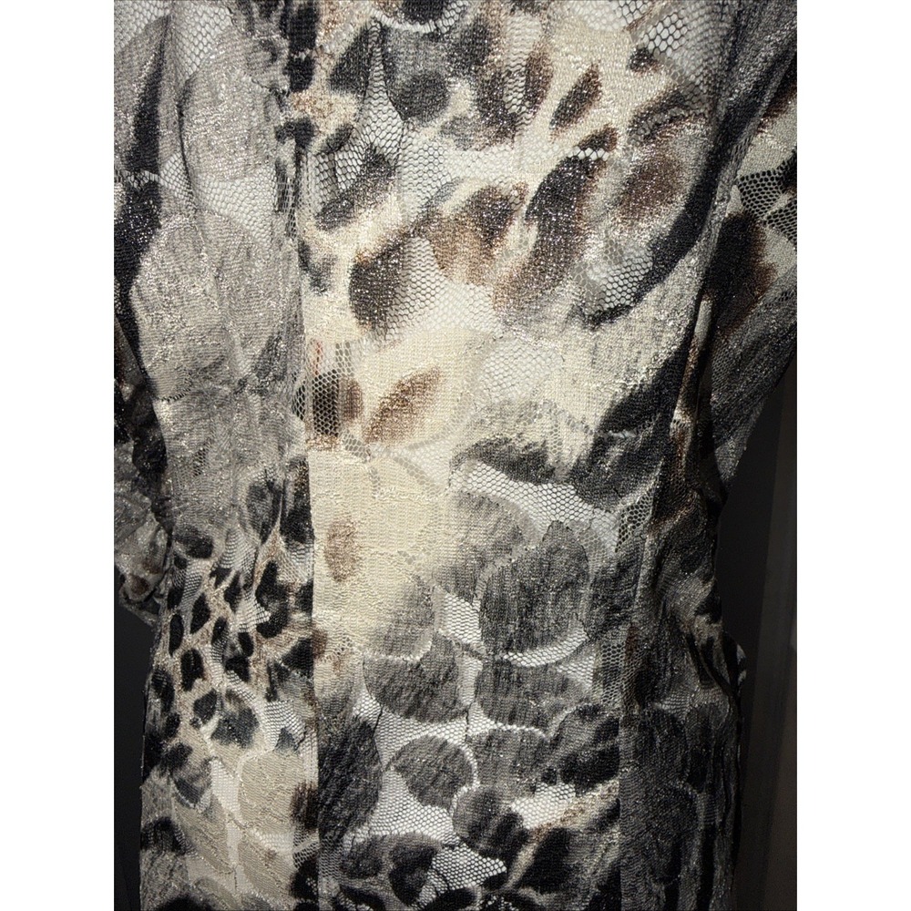 Alberto Makali Leopard Print Lace Blazer Womens L Brown Pockets Mob Wife 3/4 - Picture 5 of 11
